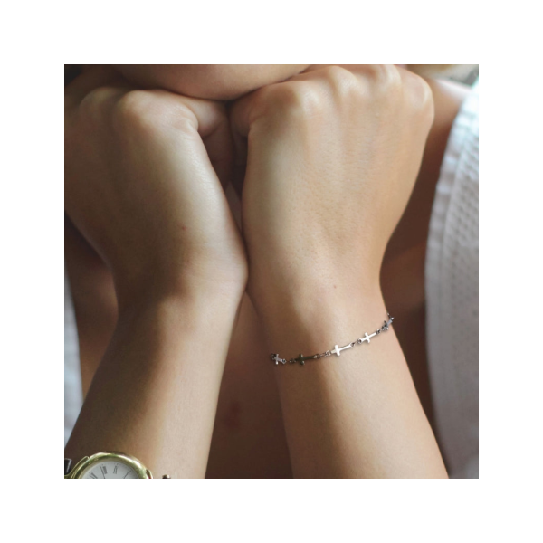 Cross Chain Silver Bracelet - Image 3