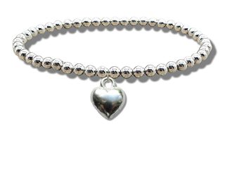 Puff Heart Silver Beaded Bracelet
