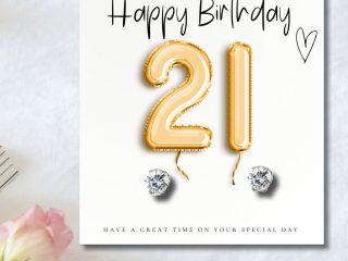 21st Birthday Gold Balloons - Earrings & Message Card