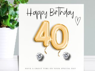 40th Birthday Gold Balloons - Earrings & Message Card