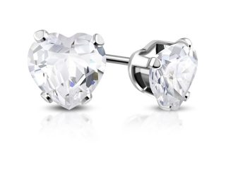 Cubic Zirconia Heart Stud Earrings