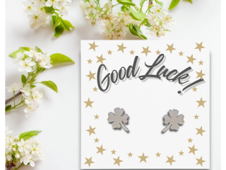 Good Luck Card & Four Leaf Clover Stud Earrings