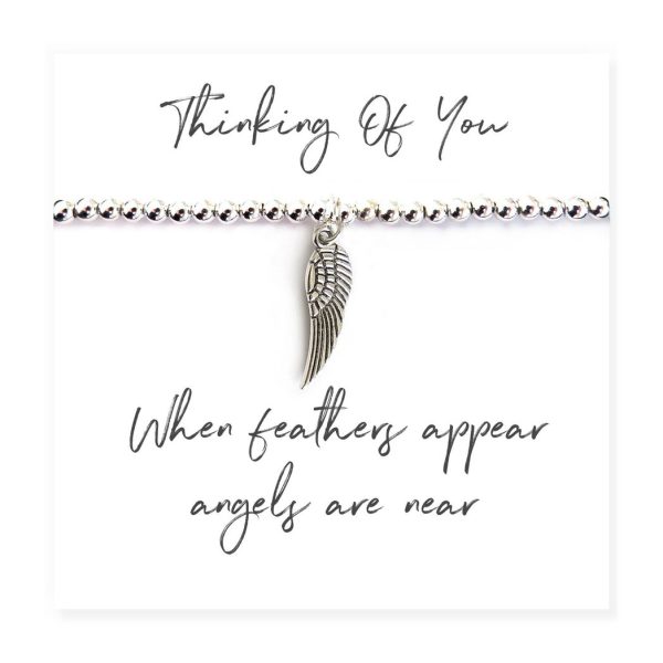 Angel Feather Silver Beaded Bracelet on Message Card - Image 3