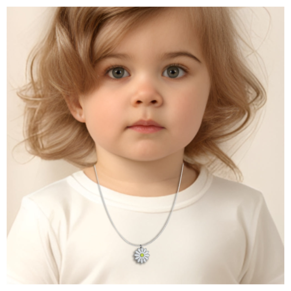 Girls Silver Daisy Charm Necklace