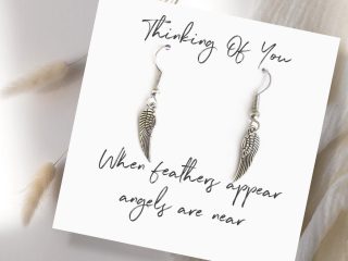 Angel Feather Sterling Silver Earrings on Message Card
