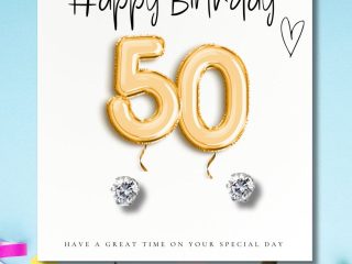 50th Birthday Gold Balloons - Earrings & Message Card