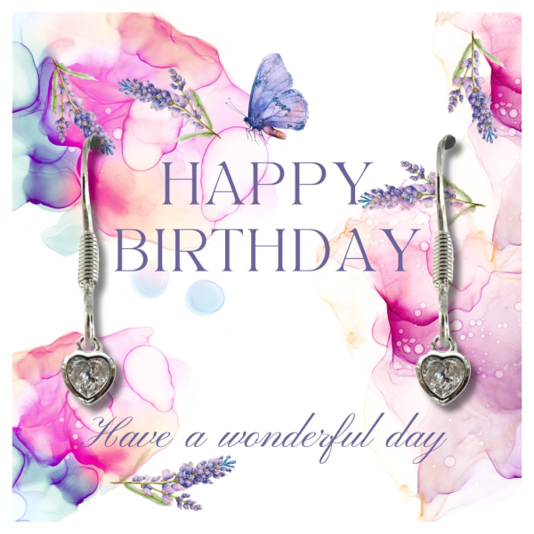 Happy Birthday Heart Earrings & Lavender Butterfly Message Card - Image 2