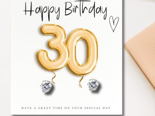 30th Birthday Gold Balloons - Earrings & Message Card