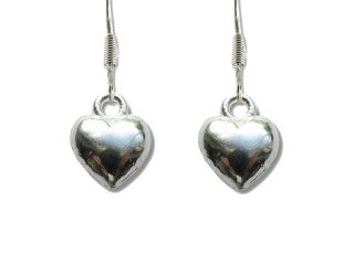 Silver Puff Heart Drop Earrings
