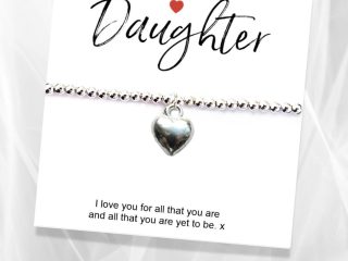 Daughter Message Card with Heart Charm Bracelet