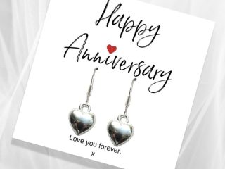Heart Earrings &  Anniversary Message Card