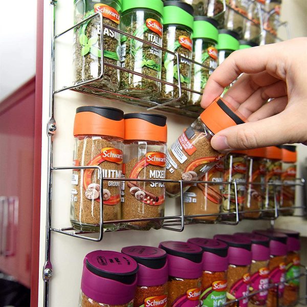 Vinsani 1/2/3/4/5/6 Tier Spice Racks Organiser - 1 Tier Flexible Herb Spices Condiments Jar Cupboard Wall Mounted Hanging Storage with Adhesive Stickers & Screws For Pantry Kitchen (Silver)