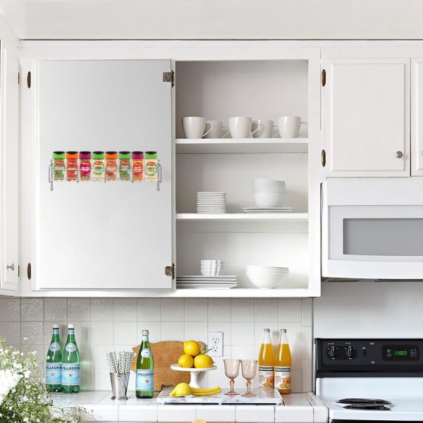 Vinsani 1/2/3/4/5/6 Tier Spice Racks Organiser - 1 Tier Flexible Herb Spices Condiments Jar Cupboard Wall Mounted Hanging Storage with Adhesive Stickers & Screws For Pantry Kitchen (Silver) - Image 4