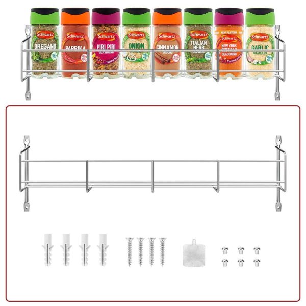 Vinsani 1/2/3/4/5/6 Tier Spice Racks Organiser - 1 Tier Flexible Herb Spices Condiments Jar Cupboard Wall Mounted Hanging Storage with Adhesive Stickers & Screws For Pantry Kitchen (Silver) - Image 6