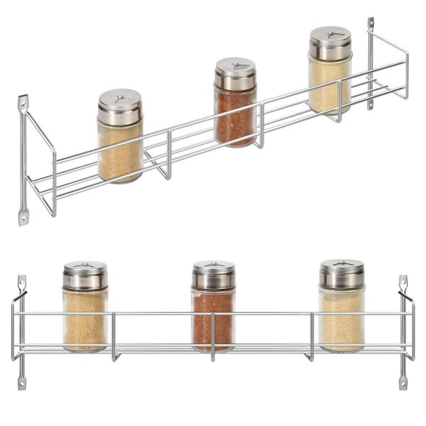 Vinsani 1/2/3/4/5/6 Tier Spice Racks Organiser - 1 Tier Flexible Herb Spices Condiments Jar Cupboard Wall Mounted Hanging Storage with Adhesive Stickers & Screws For Pantry Kitchen (Silver) - Image 8