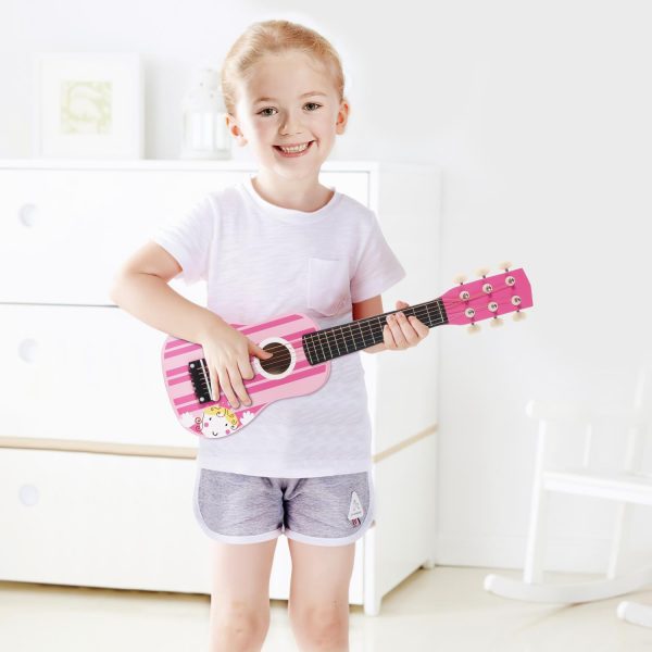 SOKA Wooden Pink Striped Guitar Musical Instrument Pretend Play Music Toy Interactive Role Play Game Early Developmental Gift for Children Toddler Kids Boys Girls Ages 3 year old + - Image 5