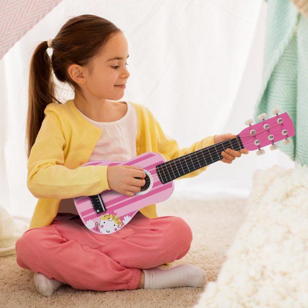 SOKA Wooden Pink Striped Guitar Musical Instrument Pretend Play Music Toy Interactive Role Play Game Early Developmental Gift for Children Toddler Kids Boys Girls Ages 3 year old + - Image 7