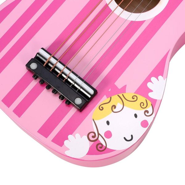 SOKA Wooden Pink Striped Guitar Musical Instrument Pretend Play Music Toy Interactive Role Play Game Early Developmental Gift for Children Toddler Kids Boys Girls Ages 3 year old + - Image 8