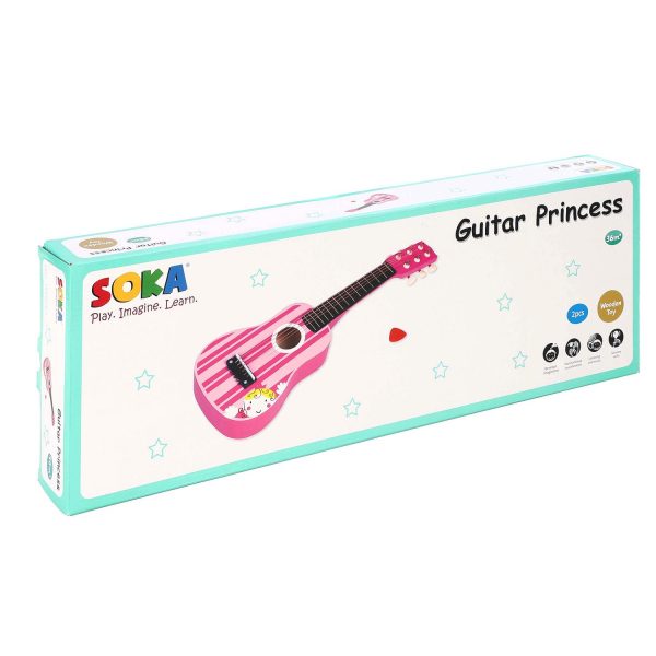 SOKA Wooden Pink Striped Guitar Musical Instrument Pretend Play Music Toy Interactive Role Play Game Early Developmental Gift for Children Toddler Kids Boys Girls Ages 3 year old + - Image 2