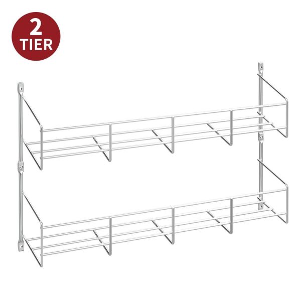 Vinsani 1/2/3/4/5/6 Tier Spice Racks Organiser - 2 Tier Flexible Herb Spices Condiments Jar Cupboard Wall Mounted Hanging Storage with Adhesive Stickers & Screws For Pantry Kitchen (Silver) - Image 6