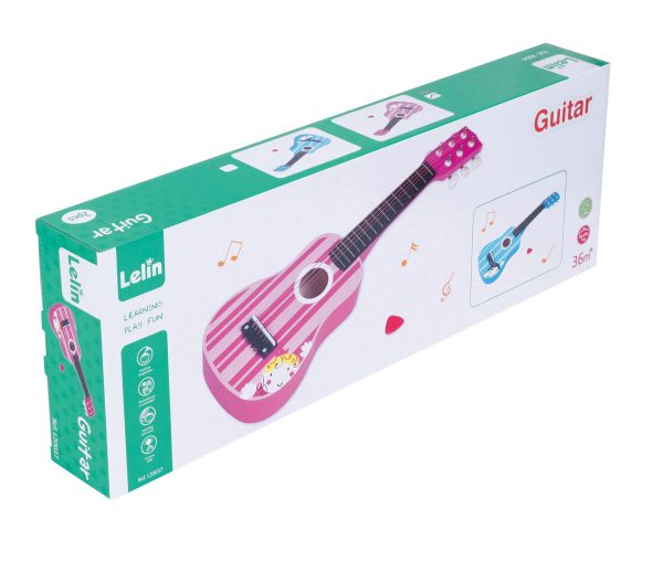 Lelin Wooden Pink Stripe Striped Pink Princess Guitar Children Girls Instrument - Image 3