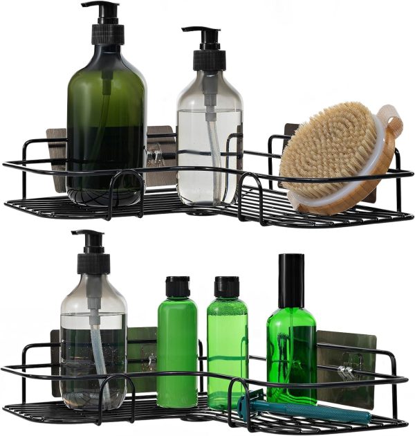 Set of 2 Corner Shower Caddy in Black Nano Coating