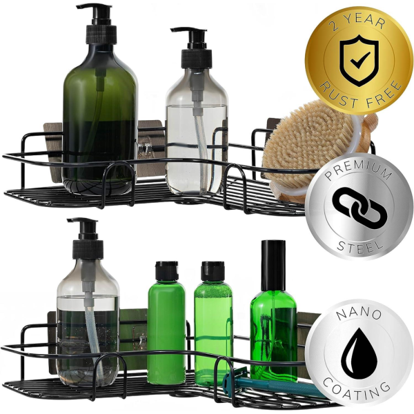 Set of 2 Corner Shower Caddy in Black Nano Coating - Image 6
