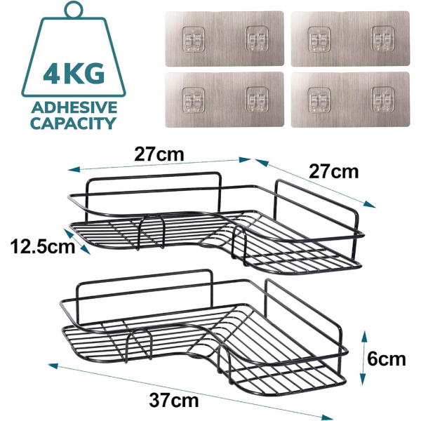 Set of 2 Corner Shower Caddy in Black Nano Coating - Image 7