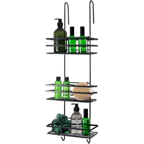 3 Tier Non Rust Hanging Shower Caddy Bathroom Organiser in Black - Image 2