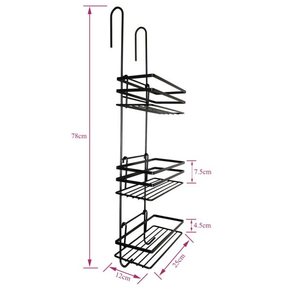 3 Tier Non Rust Hanging Shower Caddy Bathroom Organiser in Black - Image 6