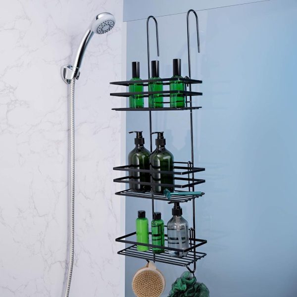 3 Tier Non Rust Hanging Shower Caddy Bathroom Organiser in Black - Image 4