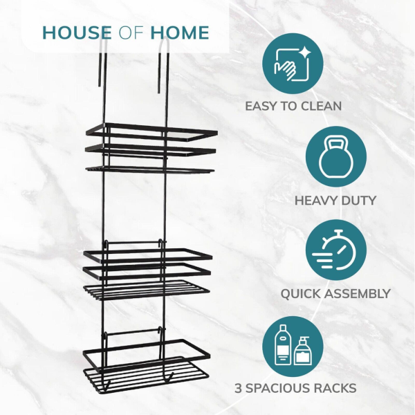 3 Tier Non Rust Hanging Shower Caddy Bathroom Organiser in Black - Image 7