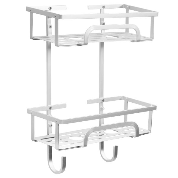 Self Adhesive 2 Tier Aluminium Shower Caddy with Bottom Hooks - Image 7