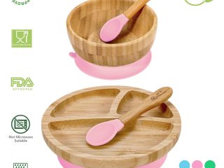 VINSANI BAMBOO BOWL, ROUND PLATE & SPOON SET