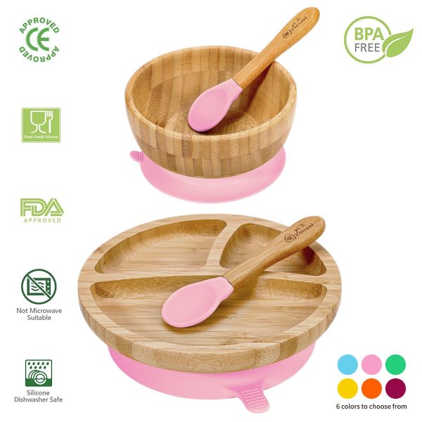 VINSANI BAMBOO BOWL, ROUND PLATE & SPOON SET