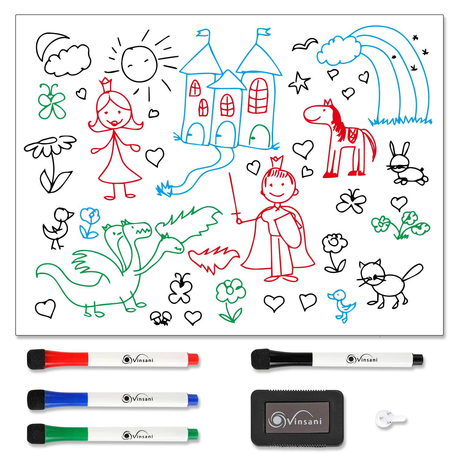 Vinsani 450x600 Whiteboard w/ 4 Markers and Eraser 0000143