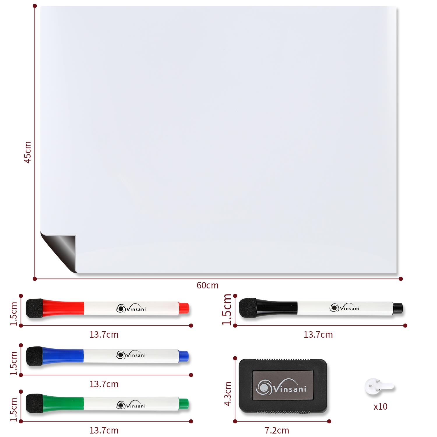 Vinsani 450x600 Whiteboard w/ 4 Markers and Eraser 0000143 - Image 7