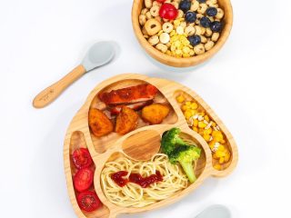 VINSANI BAMBOO DOG PLATE,BOWL & SPOON SET GREY 1010219