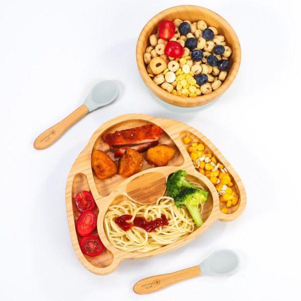 VINSANI BAMBOO DOG PLATE,BOWL & SPOON SET GREY 1010219