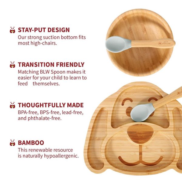 VINSANI BAMBOO DOG PLATE,BOWL & SPOON SET GREY 1010219 - Image 2