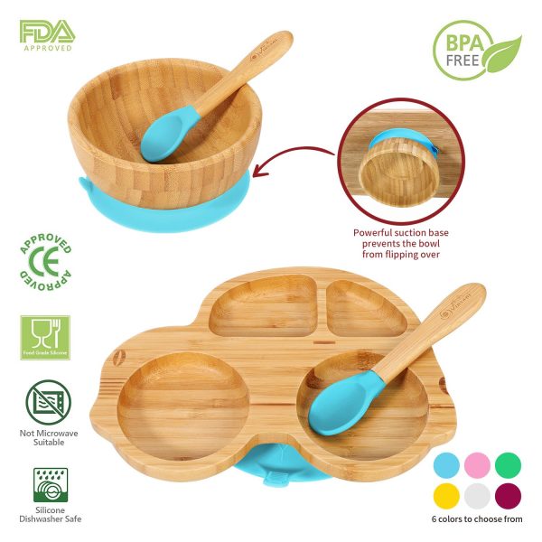 VINSANI BAMBOO CAR PLATE,BOWL & SPOON SET BLUE 1010211 - Image 8