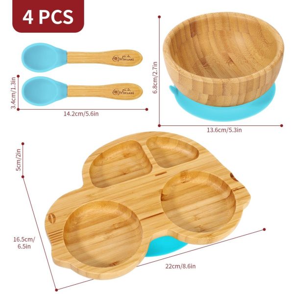 VINSANI BAMBOO CAR PLATE,BOWL & SPOON SET BLUE 1010211 - Image 4