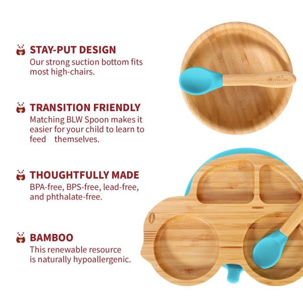 VINSANI BAMBOO CAR PLATE,BOWL & SPOON SET BLUE 1010211 - Image 6