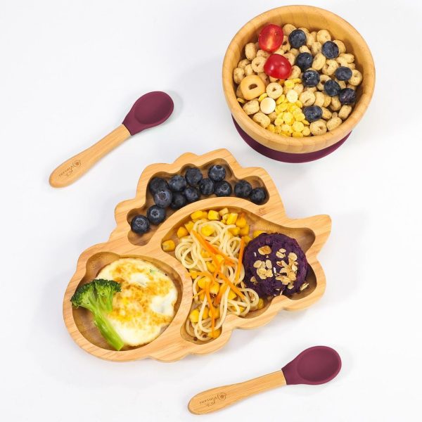 VINSANI BAMBOO DINOSAUR PLATE,BOWL & SPOON SET RED 1010206