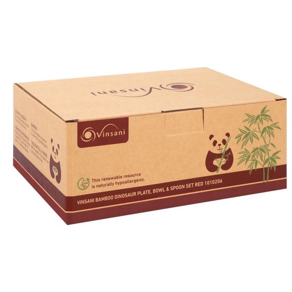 VINSANI BAMBOO DINOSAUR PLATE,BOWL & SPOON SET RED 1010206 - Image 3