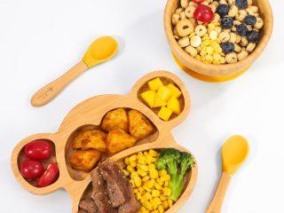 VINSANI BAMBOO MONKEY PLATE,BOWL & SPOON SET YELLOW 1010214