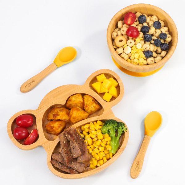 VINSANI BAMBOO MONKEY PLATE,BOWL & SPOON SET YELLOW 1010214
