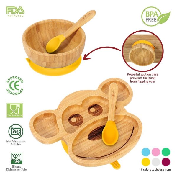 VINSANI BAMBOO MONKEY PLATE,BOWL & SPOON SET YELLOW 1010214 - Image 3