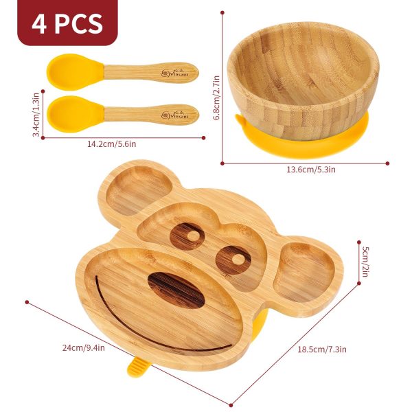 VINSANI BAMBOO MONKEY PLATE,BOWL & SPOON SET YELLOW 1010214 - Image 4