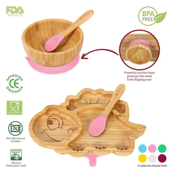 VINSANI BAMBOO DINOSAUR PLATE,BOWL & SPOON SET PINK 1010203 - Image 5